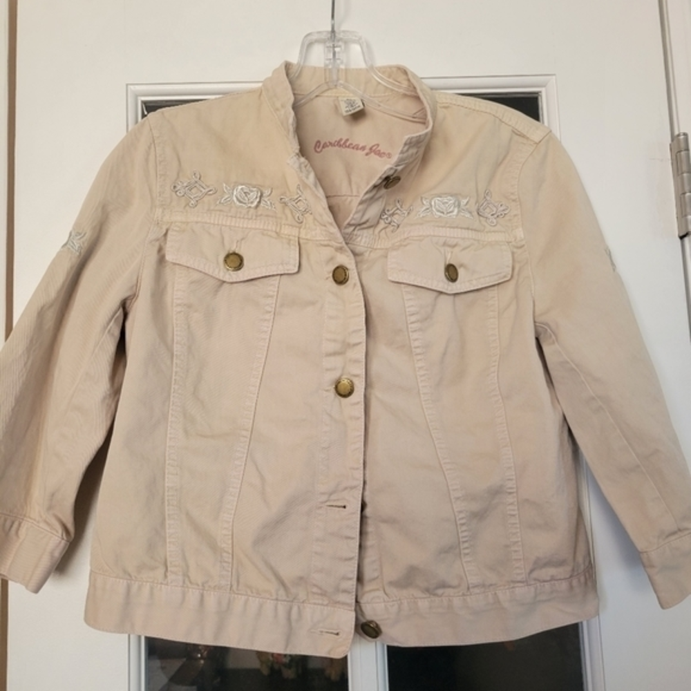 Caribbean Joe cropped khaki Embroidered jacket size PS